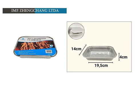 Molde aluminio cuadrada 19.5×14x4cm set 3 (x12)