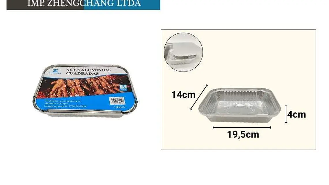 Molde aluminio cuadrada 19.5×14x4cm set 3 (x12) 1