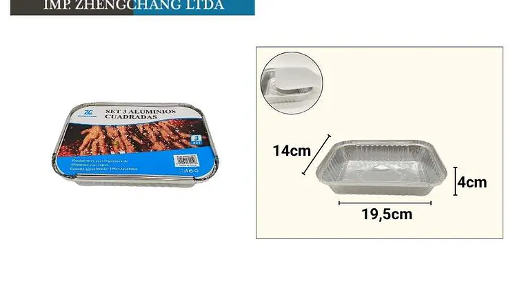 Molde aluminio cuadrada 19.5×14x4cm set 3 (x12) 1