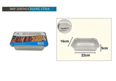 Molde aluminio cuadrada 22×16x5cm set 3 (x12)