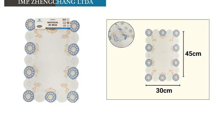 Individual de mesa encaje pvc serie rectangular azul 30cmx45cm (x12) 1