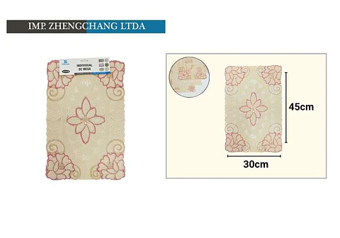 Individual de mesa encaje pvc serie flor rosado 30cmx45cm (x12)