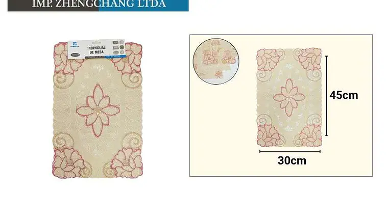 Individual de mesa encaje pvc serie flor rosado 30cmx45cm (x12) 1
