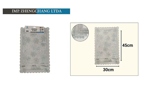 Individual de mesa rectangular estampado plateado 30cmx45cm (x12)