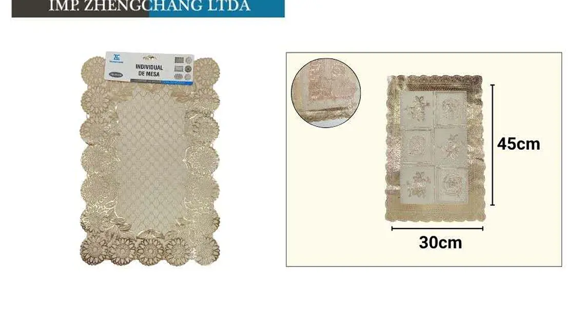 Individual de mesa rectangular estampado plateado champan 30cmx45cm (x12) 1