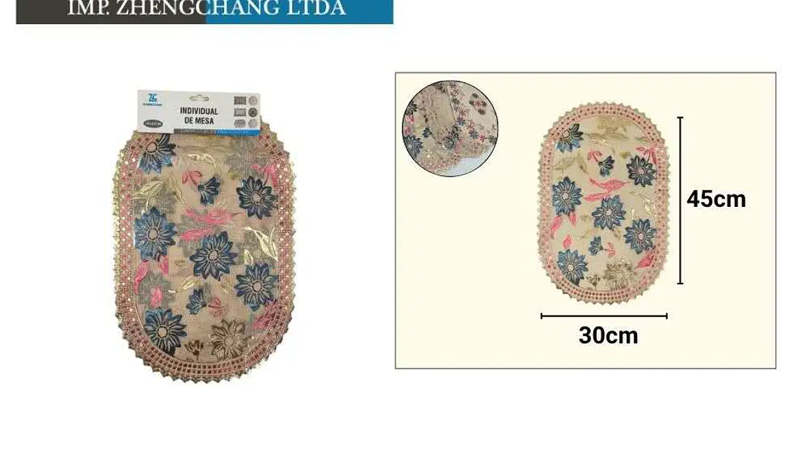 Individual de mesa ovalado estampado dorado multicolor 30cmx45cm (x12) 1