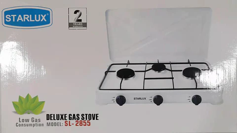 Cocina a gas blanca de 3 quemadores con tapa