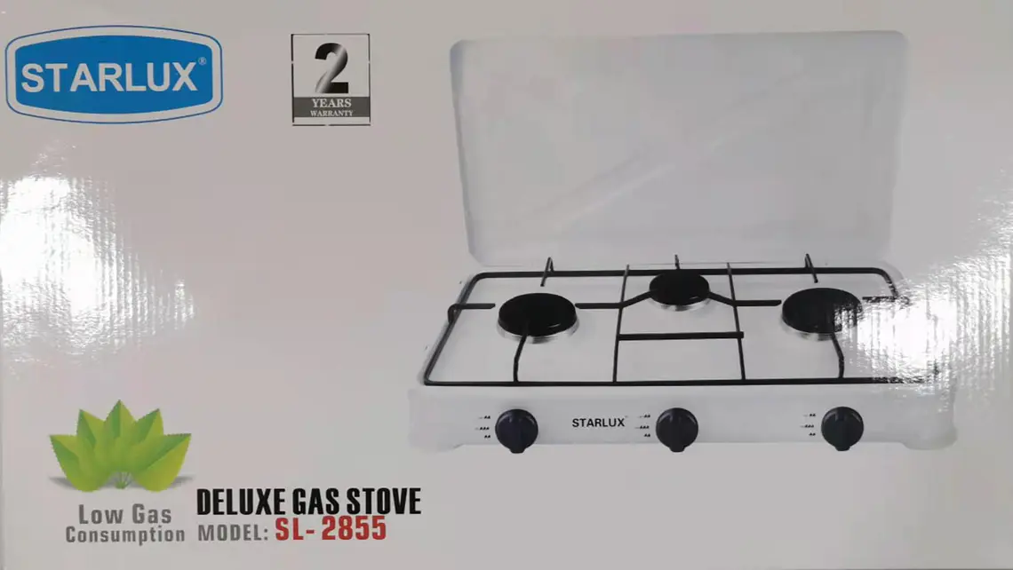 Cocina a gas blanca de 3 quemadores con tapa 1