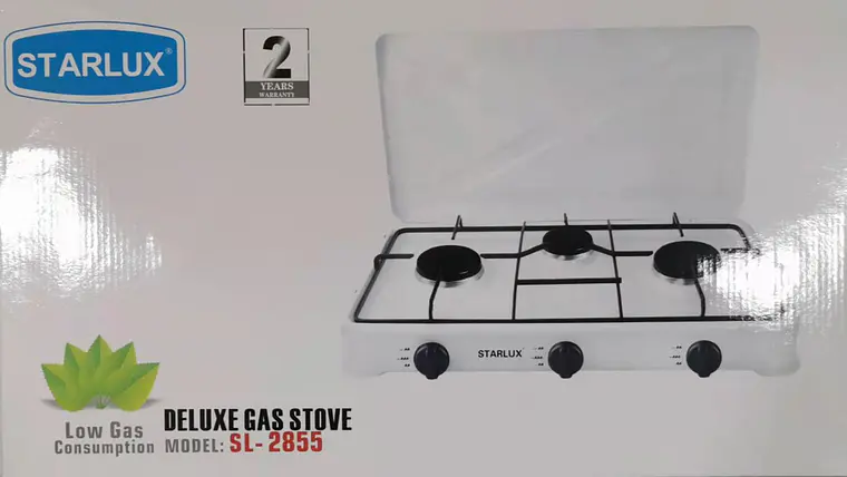 Cocina a gas blanca de 3 quemadores con tapa 1