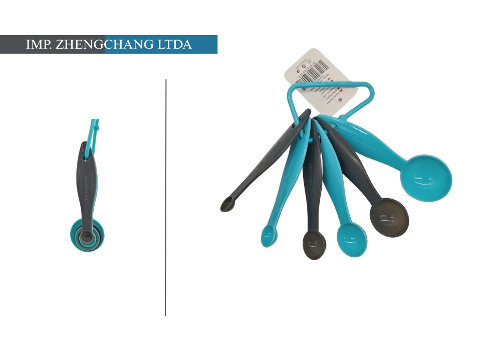 Juego de 6 cucharas medidoras con aro, en gris y turquesa (x12)