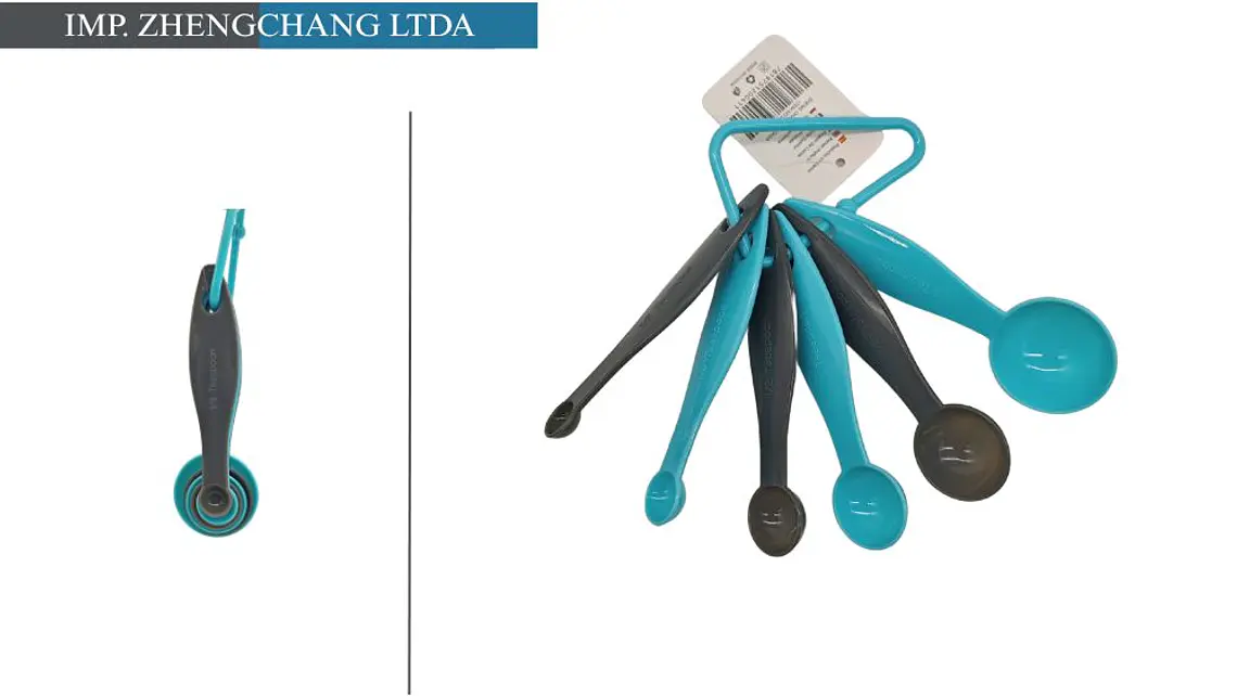 Juego de 6 cucharas medidoras con aro, en gris y turquesa (x12) 1