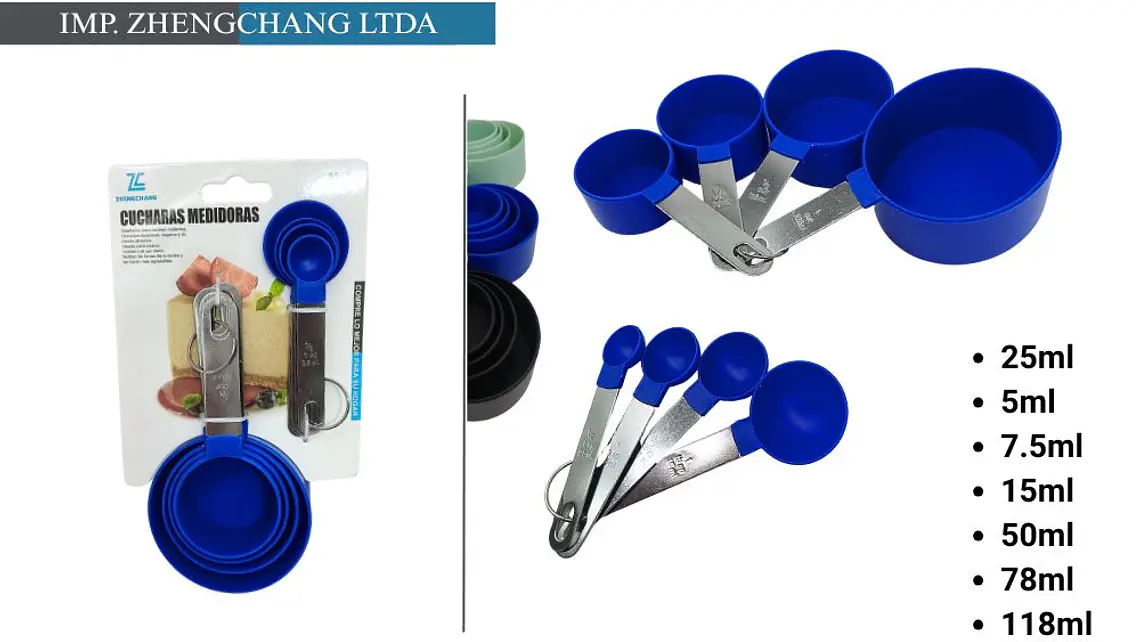 Juego de 4 tazas y 4 cucharas medidoras con mangos de acero, 8 piezas (x12) 1