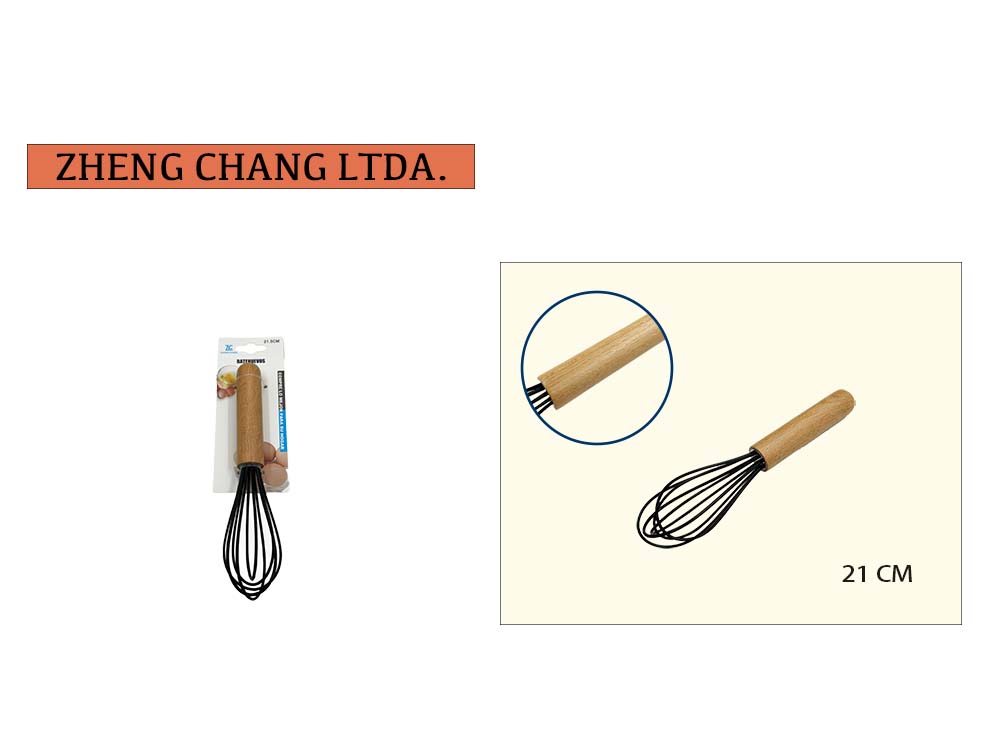 Batidor de silicona con 5 varillas y mango de madera, 21 cm (x12)