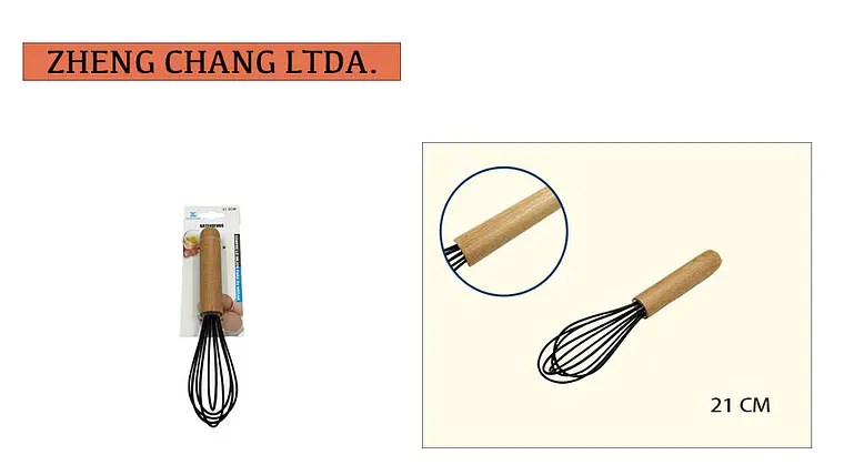 Batidor de silicona con 5 varillas y mango de madera, 21 cm (x12) 1