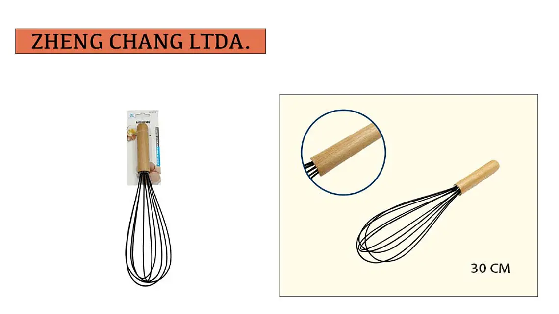 Batidor de silicona con 5 varillas y mango de madera, 30 cm (x12) 1