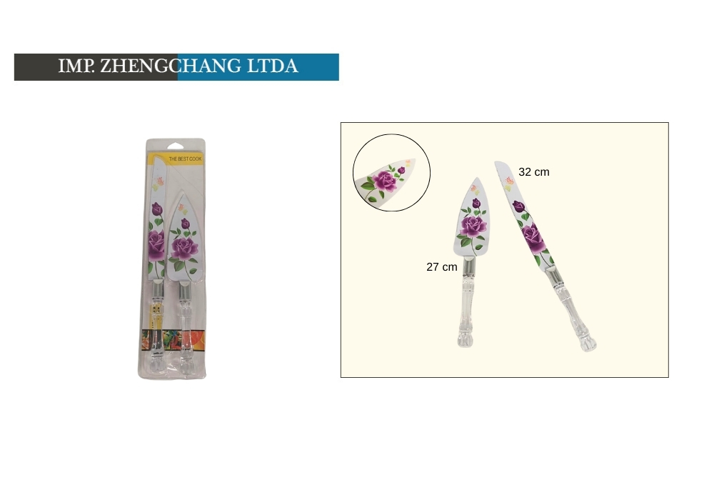 Juego de cuchillo y pala para torta con diseño floral (x12)