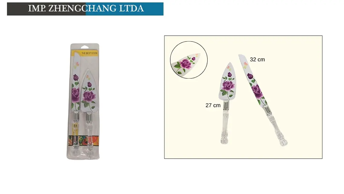 Juego de cuchillo y pala para torta con diseño floral (x12) 1