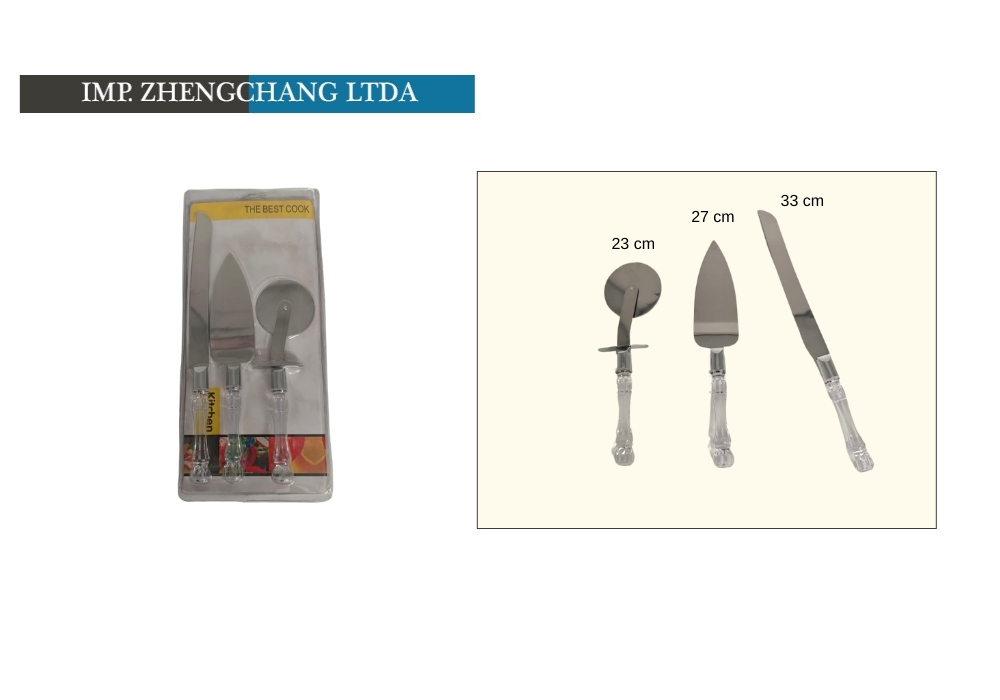 Juego de cuchillo, pala para torta y cortador de pizza (x12)