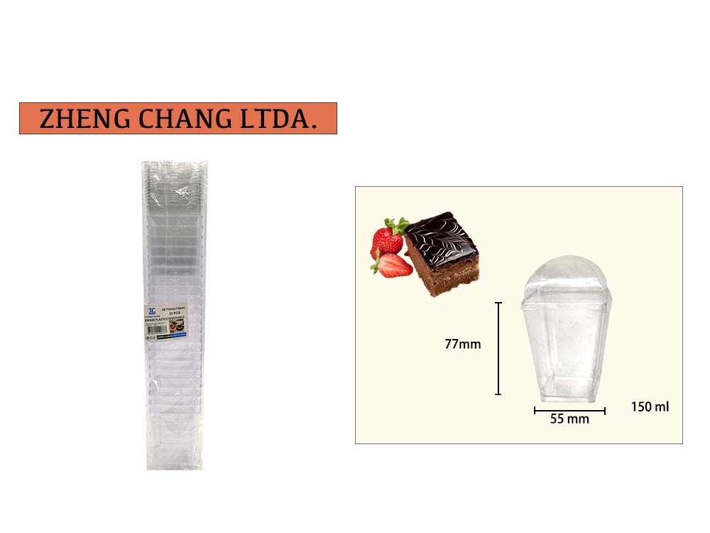Vasos cuadrados para postres con tapa, 150 ml, 25 unidades (x6)
