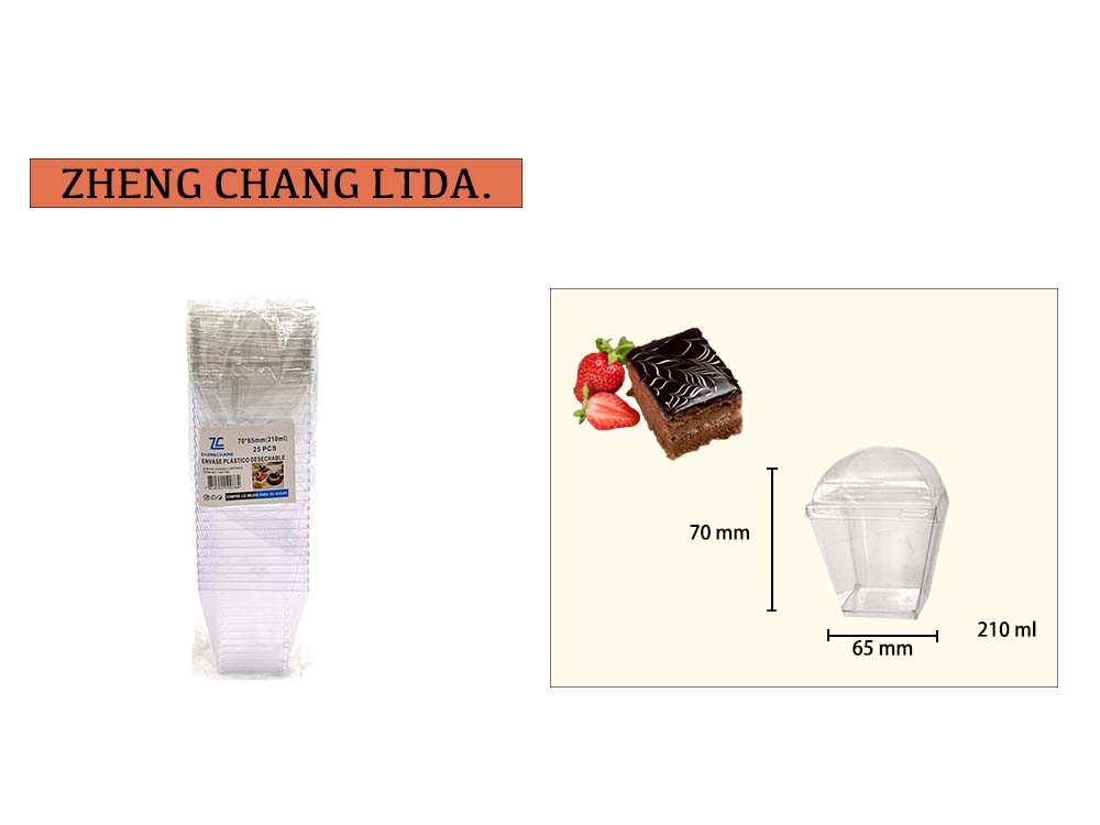Vasos cuadrados para postres con tapa, 210 ml, 25 unidades (x6)