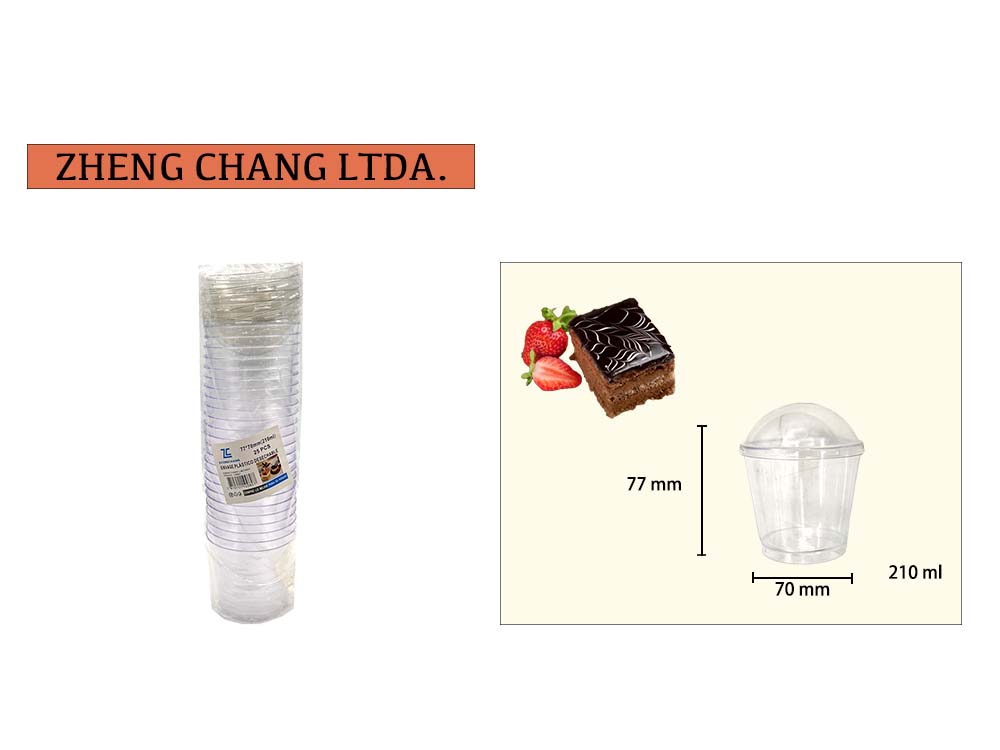 Vasos redondos con tapa para postres, 210 ml, 25 unidades (x6)