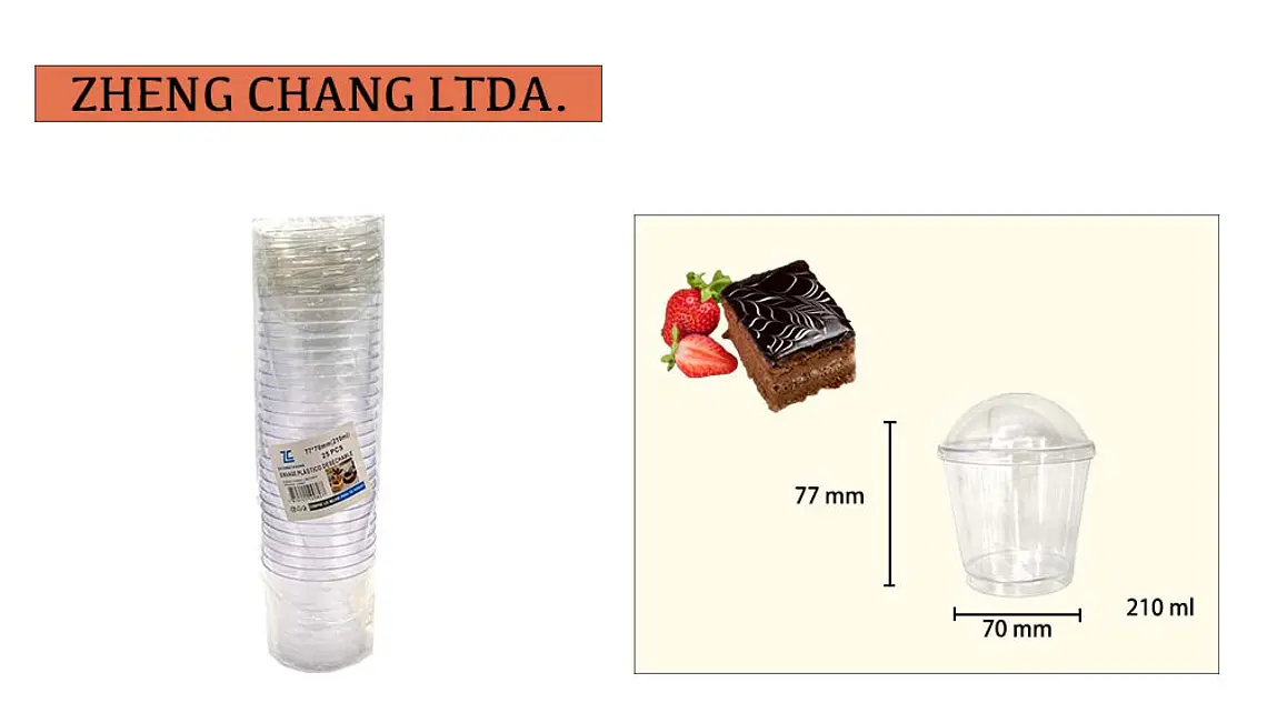 Vasos redondos con tapa para postres, 210 ml, 25 unidades (x6) 1