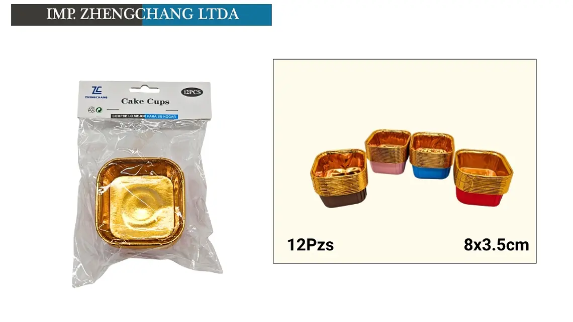 Cápsulas cuadradas con interior dorado, 8 cm, 12 unidades (x12) 1