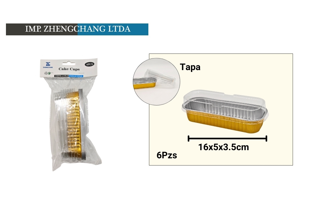 Moldes alargados de aluminio con tapa, 16 cm, 6 unidades (x12)