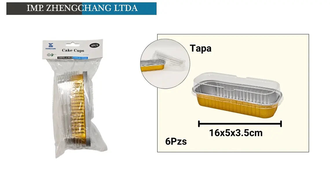 Moldes alargados de aluminio con tapa, 16 cm, 6 unidades (x12) 1