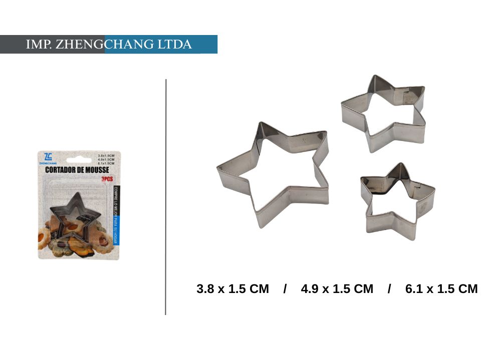 Juego de 3 cortadores metálicos de estrellas (x12)