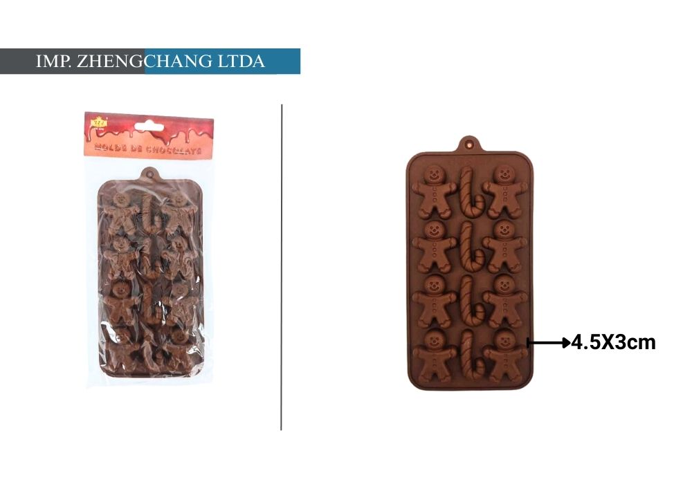 Molde para chocolates con muñecos de jengibre y bastones (x12)