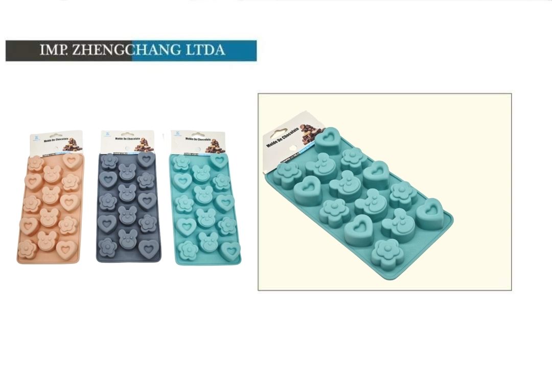 Molde de silicona para chocolates con flores y corazones (x12)