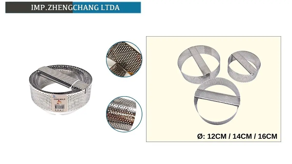 Juego de 3 aros perforados con asa, 12, 14 y 16 cm (x6) 1