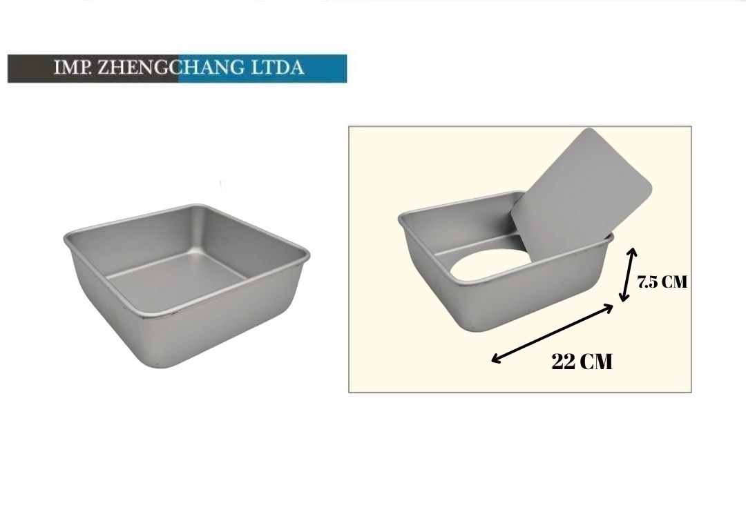 Molde cuadrado de aluminio con base desmontable, 22 cm (x12)