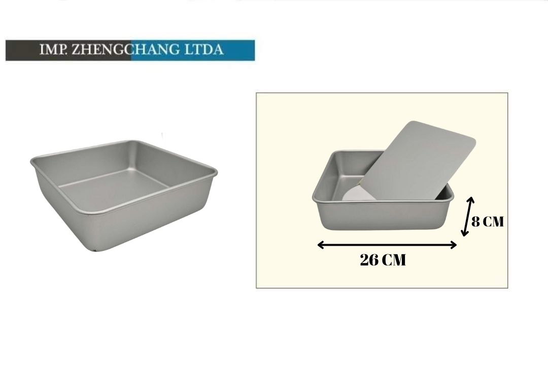 Molde cuadrado de aluminio con base desmontable, 26 cm (x12)