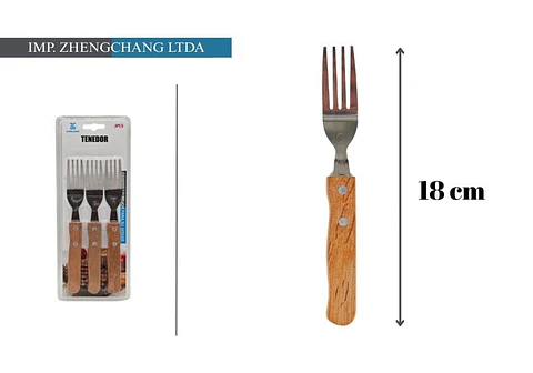 Tenedor de mesa mango de madera 3 piezas