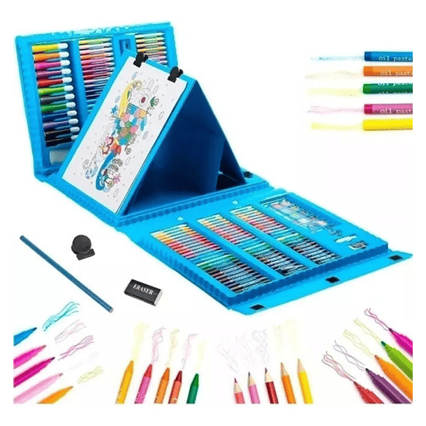 Maleta Azul 208 Piezas Dibujo Infantil Aprendizaje Arte  3