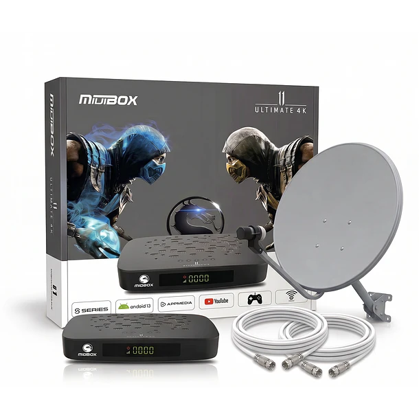 Receptor Satelital Miuibox Ultimate 4K + Antena Satelital con lnb + 2 Cables Coaxial de 20m  *incluye 1 año de IPTV* 1