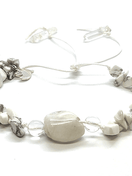 Pulsera Frecuencia Blanco - Labradorita blanca, Howlita,