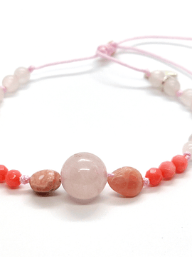 Pulsera Frecuencia Rosa - Cuarzo Rosa, Rodocrosita, Turmalina rosa.