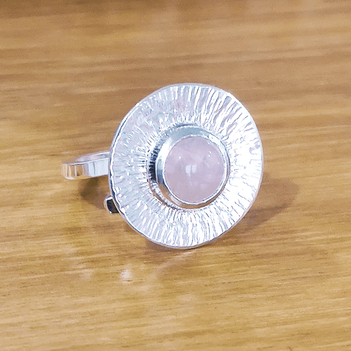 Anillo Cuarzo Rosa Plata925 martillado 1