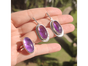 Juego Anillo  y Aretes con Amatista plata 925