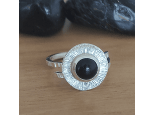 Anillo Ónix plata 925-Martillado