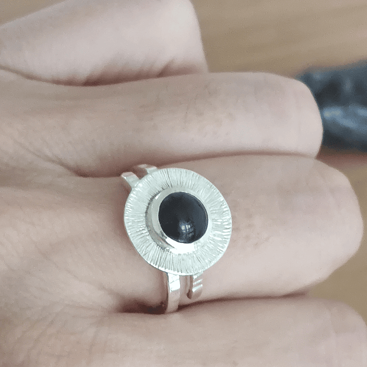 Anillo Ónix plata 925-Martillado 2