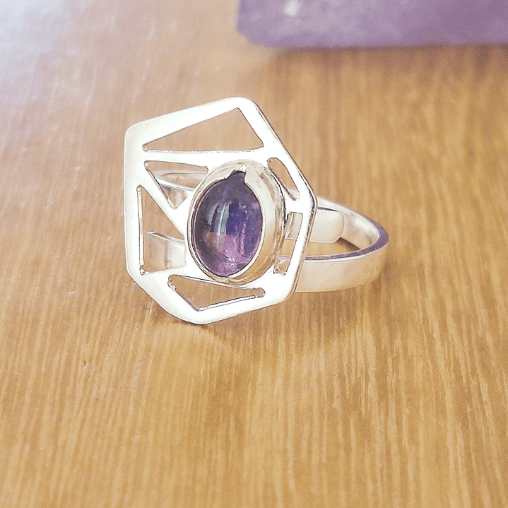  Anillo  con Amatista plata 925- Geometría  1