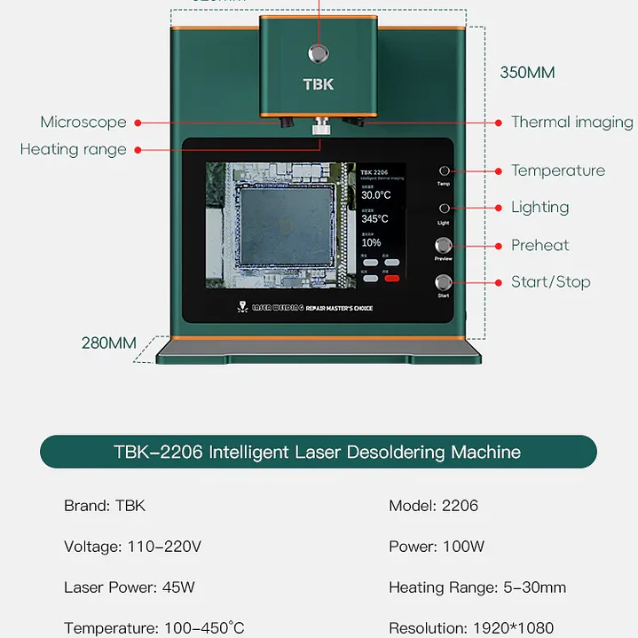 Máquina de soldadura láser TBK 2206 con imagen térmica y microscopio HD 6
