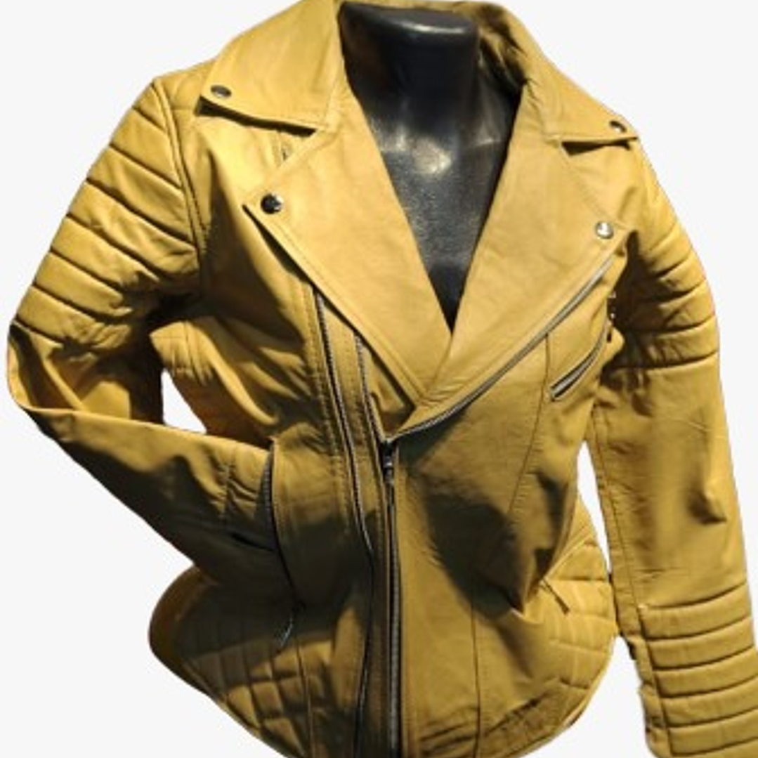 Chaqueta estilo Motociclista, de Cuero color Mostaza 1
