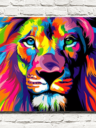 Cuadro Decorativo Canvas León Multicolor