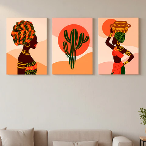 Pack 3 Cuadro Decorativo Canvas 50x70cm, Mujer Africana