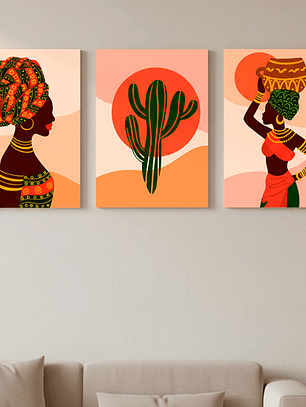 Pack 3 Cuadro Decorativo Canvas 50x70cm, Mujer Africana